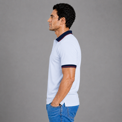 White Melange With Navy Blue Tipping