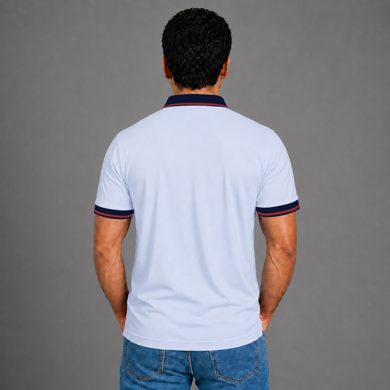 White Melange With Navy Blue Tipping