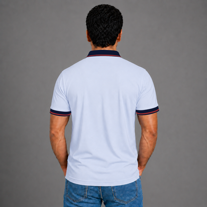 White Melange With Navy Blue Tipping